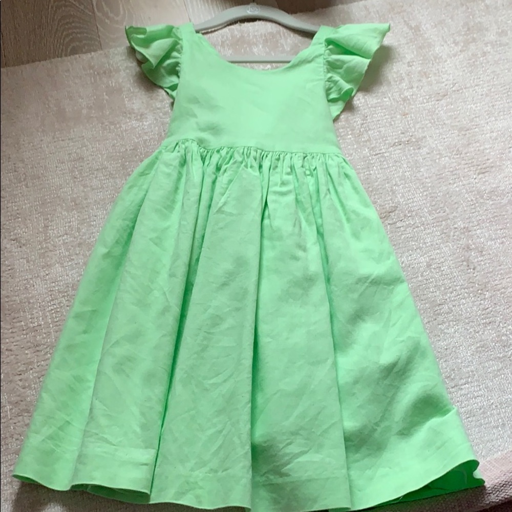 Jacadi linen light green dress, size 4A.